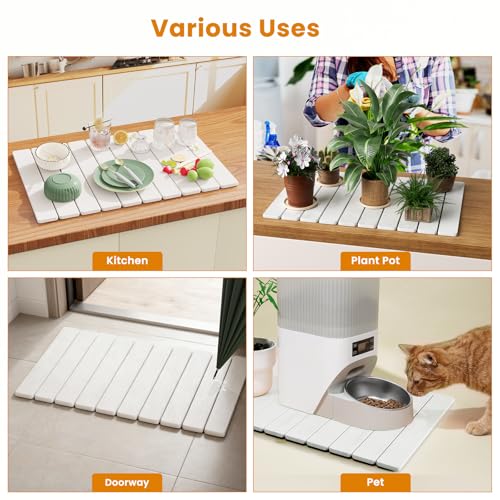Dayacoco Foldable Stone Bath Mat, 23.2 x 15.3 in Non Slip Diatomaceous Earth Bath Mat, Stone Drying Mat for Bathroom, Kitchen, Easy to Clean (White) - color: White