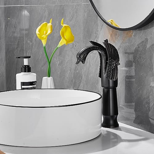 Oil Rubbed Bronze Swan Shape Single Handle One Hole Bathroom Vessel Sink Faucet Deck Mount Lavatory Sink Faucet - color: Bronze, size: Tall