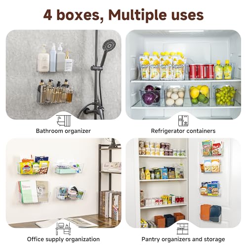 4-Pack Large Cabinet Door Organizer, 11.4" Adhesive Wall Mounted Pantry Organizers and Storage, Space Saving, Drain Bottom, No drill, Clea Storage Caddy Baskets for Kitchen, Bathroom, Under Sink