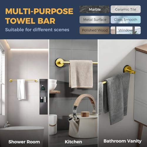 14.6inch~24inch Towel Racks for Bathroom,Adjustable Suction Cup Towel Bar for Bathroom Wall,Stainless Steel Bath Towel Holder for Shower,2 Pack(Brushed Gold) - color: Gold-2 Pcs
