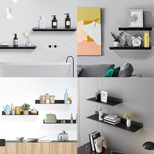 HNVNER Adhesive Bathroom Shelves 2 Pack, Black Floating Wall Shelf 40cm | Metal Shower Caddy, Aerospace Aluminum, Renter-friendly, Rustproof & Waterproof, Drill/No Drill, Supports 5kg - color: Black, size: 40cm