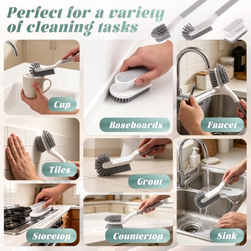 3 Pack Scrub Brushes, Multi-Purpose Cleaning Brush Set for Household Use | Brush with medium firm bristles, grout cleaning brush ,kitchen scrub brush, tile scrub brush ,scrub brush showe