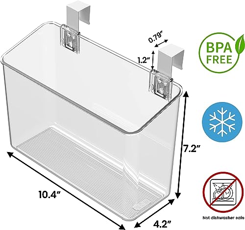 2 Pack Plastic Over Cabinet Door Organizer with Removable Hooks, Clear Hanging Baskets for Organizing Hanging Holder for Kitchen, Bathroom-Hang Outside or Inside Door-L - style: L