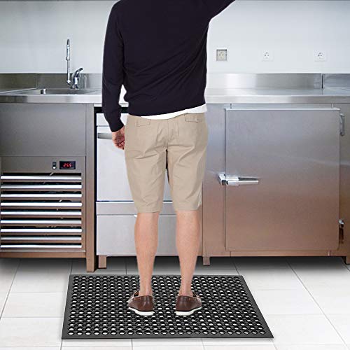 ROVSUN Rubber Floor Mat with Holes, 24''x 36'' Anti-Fatigue/Non-Slip Drainage Mat, for Industrial Kitchen Restaurant Bar Bathroom, Indoor/Outdoor Cushion - size: 36"L x 24"W x 0.3"Th