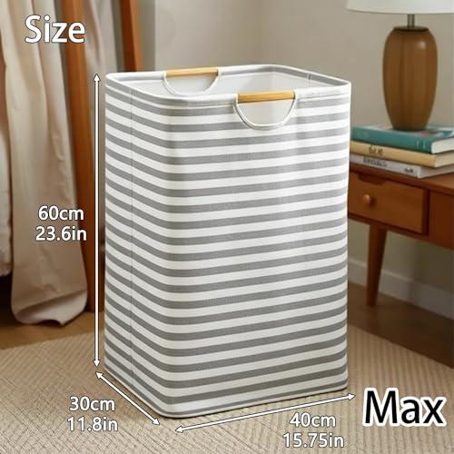 Collapsible Laundry Hamper Bag with Wooden Handles - 72L/19 Gallon Large Capacity Waterproof Oxford Cloth Storage Basket, Freestanding No Wire Frame, for Dorm Room, Bedroom, Bathroom (Max-Grey) - size: Max-Grey