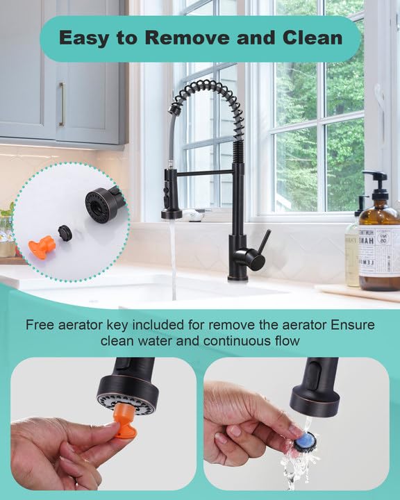 Pull Down Faucet Head Replacement: 3-Function Kitchen Faucet Head with 9 Adapters - Oil Rubbed Bronze Kitchen Sink Spray Replacement Compatible with Moen, Delta, American Standard Faucets - color: Oil Rubbed Bronze