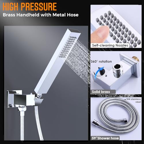Full Body Dual Heads Rain Shower System with Jets Can Run Together | 4-way Thermostatic Digital Shower Faucets Set, 12" + 6" Tilted Shower + 6 Body Sprays + Handheld, Chrome - color: Chrome, style: 12” + 6" + 6 Jets
