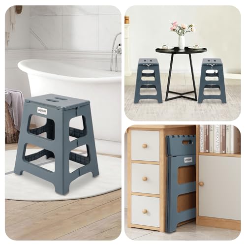 Foldable Bath Shower Safety Chair Seat, 17.7" High Anti-Slip Bench Bath tub Stool for Elderly or Seniors (Blue) - color: Blue