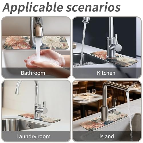 Kitchen Sink Splash Guard,Array of flowers-1 Faucet Mat Sink Gadgets-Super Absorbent Fast Drying Mat Drip Catcher for Kitchen, Bathroom,Sink Mat, Dish Drying Mat, Bathroom(15" X 5.5" ) - color: Array of flowers-1