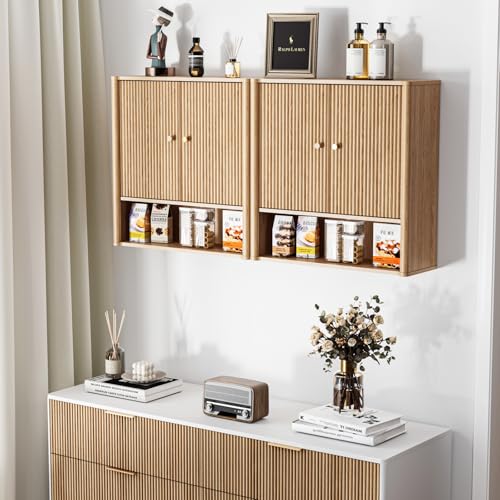 Bathroom Wall Cabinet, Medicine Cabinet with Adjustable Wood Shelf & Doors, Over The Toilet Storage Organizer Wall Mounted Storage Cabinet for Laundry Room, Kitchen, Living Room, Cupboard, Oak
