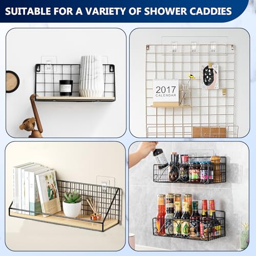 14 Pack Heavy Duty Shower Caddy Adhesive Replacement, 55 LB Hold | Up to 55 LB hold; Waterproof Shower Shelf Adhesive in 3 Hook Styles for Caddies, Shelves, Soap Holders and Racks. - color: Clear 1+2+3 hooks-14 Pack