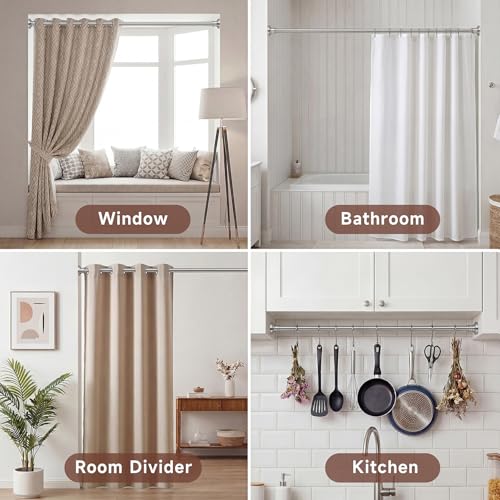 Brushed Nickel Tension Curtain Rod 24 to 64 Inch(2-5.3ft) - Stainless Steel Spring Tension Shower Curtain Rod, No Drilling Tension Rod for Curtains Windows Closet Kitchen - color: Brushed Nickel, size: 24-64 Inches
