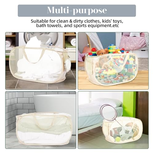 4 Pcs Durable Collapsible Laundry Baskets, Foldable Large Opening Pop Up Laundry Hamper with Pocket, Clothes Hamper with Handles for Laundry, Bathroom, Kids Room, Dorm or Travel Beige - color: 4 x Beige