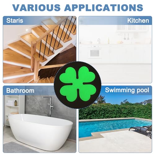 PATIKIL 12 Pcs Non Slip Bathtub Stickers, Anti Slip Shower Stickers with Scraper Bathroom Shower Floor Decals Four Leaf Shape Cute Treads Tubs, Luminous - color: Luminous
