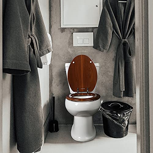 Angol Shiold Elongated Wooden Toilet Seat with Zinc Alloy Hinges, Easy to Install and Clean, Anti-pinch, Walnut - color: Walnut, size: Zinc Alloy Hinge