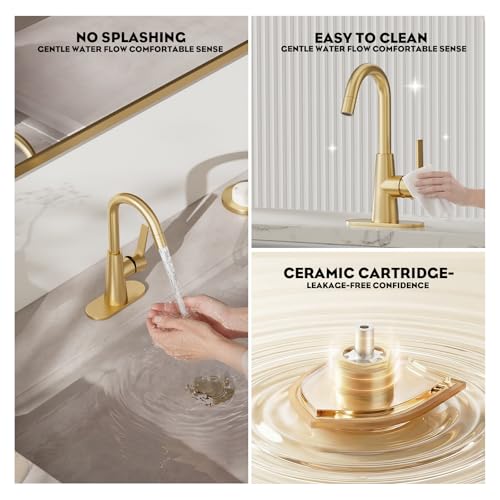 Brushed Gold Tall Bathroom Sink Faucet with Pull Down Sprayer, High Arc Single Handle Pull Out Faucet with Pop-Up Drain, 1 or 3 Hole Laundry Bar Basin Faucet with Deck Plate,WE10CL-ZY-BG - color: Brushed Gold