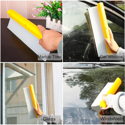 12" Silicone Car Squeegee, T-Bar Water Blade for Drying (Yellow) | Silicone Water Blade, Safe On Auto Paint & Glass. T-Shape, Non-Slip Handle For Fast Work. - color: Yellow