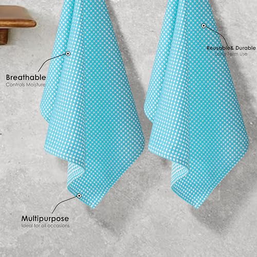 12 Pack Dual Tone Waffle Weave Dish Cloth, 12x12 Inches, 100% Cotton, Super Absorbent, Fast Dry, Durable Dishcloth Set, Soft Hand Towels, Cleaning, Machine Washable, Aqua Blue - color: Aqua Blue