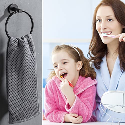 2 Pack Towel Ring, Hand Towel Holder No Drilling Heavy Duty Simple Round Towel Holder Wall Mount Towel Rack Matte Black (Black-2) - color: Black-2