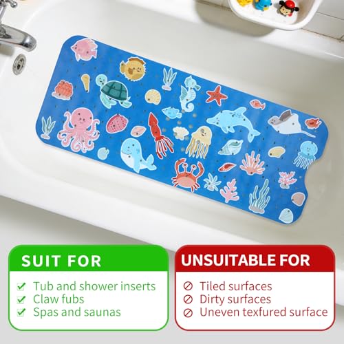 Bath Tub Shower Mat Non Slip Kids Bathtub Mat Anti Slip Baby Bath Mat for Tub 40 x 16 Inch Extra Long Toddler Bath Mat with Suction Cups and Drain Holes for Bathroom Floor,Machine Washable,Octopus - color: Octopus