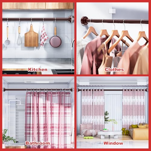 Ausemku Shower Curtain Rod - 32-68 Inch Rustproof Tension Rod, Non-Slip Spring Design, No Drilling Adjustable Curtain Rod for Bathroom, Kitchen, and Closet(Brown) - color: Brown, size: 32-68 IN