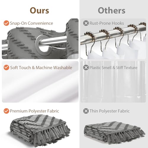 Grey Hook Free Chevron Shower Curtain & Fabric Liner,72x87 | Less Time to install, 3 in 1 Fabric Shower Curtain and Liner Set with Magnets, Extra Long, Shower Curtains for Bathroom - color: Grey, size: 72"W x 87"L (Pack of 1)