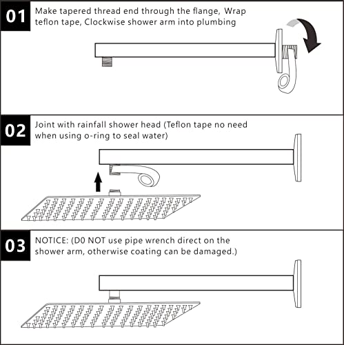 Voolan All Metal Shower Head with Extension Arm, Stainless Steel Waterfall Rainfall Showerheads, High Flow Bathroom Square Rain Shower Head (12’’ Shower Head with 16’’ Shower Arm, Chrome) - color: Chrome, size: 12’’ Shower Head with 16’’ Shower Arm