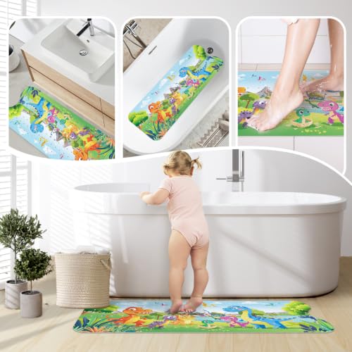 SHUCHING Baby Bath Mat for Tub Non Slip-40 X 16 Inch, Dinosaur | Bathtub Mat for Kids & Toddler Mold Free, Long Shower Mat for Inside Shower with Suction Cup, Machine Washable - color: Dinosaur