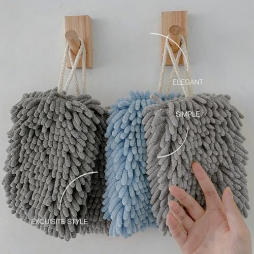 Microfiber Chenille Hand Towel, Soft Hanging Absorbent Quick Dry Towels 2Pcs Kitchen, Bathroom Hand Drying Cleaning with Creative Decoration Towel Set. (Grey+Blue)