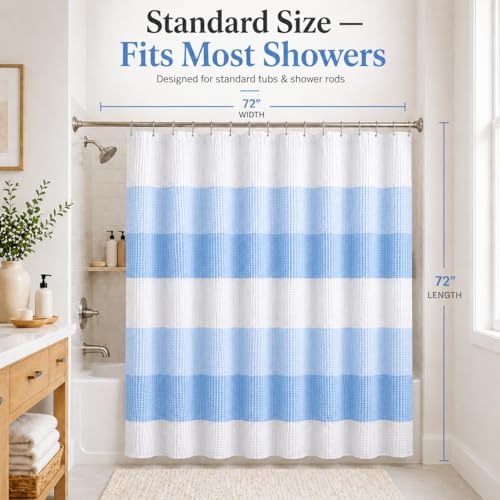 Dainty Home Ombre Waffle Weave Shower Curtain 70 x 72 Blue Textured Fabric Shower Curtain, Hotel Style Waffle Weave Bathroom Curtain, Water Resistant Polyester Ombre Shower Curtain - color: Aqua Blue