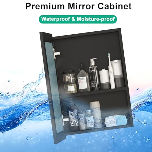 18x14 Inch Bathroom Medicine Cabinet with Mirror, Pre-Assembled Bathroom Medicine Cabinets, Surface/Recessed Wall Mounted Farmhouse Large Medicine Cabinet, Black - color: Black, size: 14 x 18