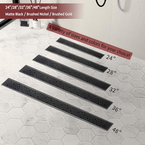 Linear Shower Drain, 36 inch Matte Black | Including Hair Catcher and Removable Grate, 304 Stainless Steel, Easy to Install and Clean (Drain Base Not Included) - color: Matte Black, size: 36 inch