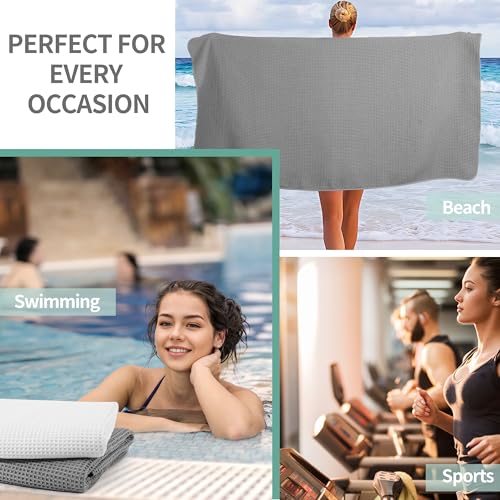 MICROFI New Microfiber Waffle Bath Towels, 2 Pieces, Oversized, Soft, Absorbent, Fast Drying, Lint Free 430 GSM (30''x60''/76cm x 152cm) - color: Gray+white