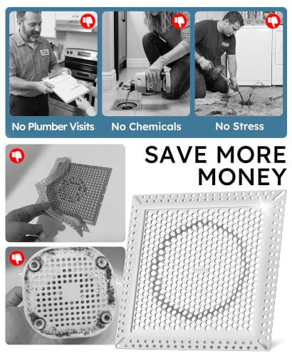 Square Shower Drain Hair Catcher, Efficient Drainage, Gray, 6 inch | 304 Stainless Steel and TPE Material/ Stays in Place / Easy Clean / Anti-Clogging / Fits Bathroom Hair Catcher for Shower - color: Gray, size: 6 inch