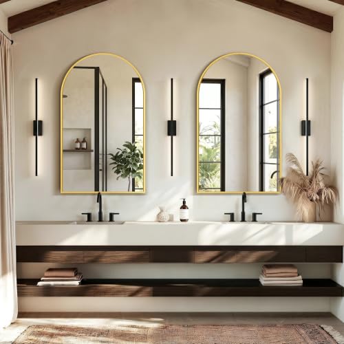 Arched Bathroom Mirror, Gold, 50"x30" - color: Gold, size: 50"L x 30"W