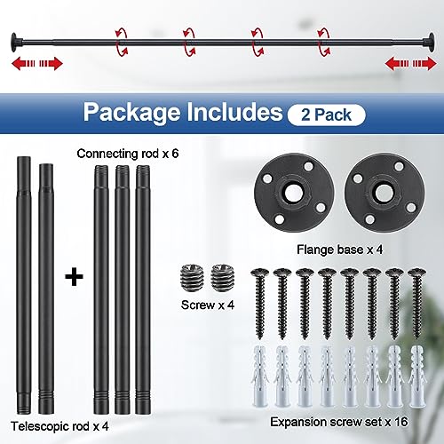 Heavy Duty Shower Curtain Rod - 28 to 90" Fixed Shower Curtain Rod Wall Mounted - Adjustable Extendable Rustproof for Bathroom,Room Divider,Bedroom,Outdoor Patio- Matte Black 2 Pack - size: 29-90" (2 Pack)