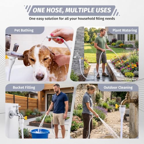 2 Pack Faucet Hose Adapter for Sink, 6.56FT Flexible PVC Water Tube Water Supply Extension with Adjustable Faucet Connector Hose Clamp for Pet Bathing, Plant Watering and Outdoor Cleaning