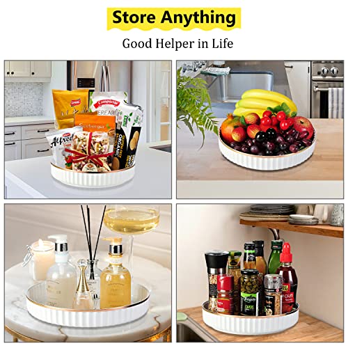 2 Pack 10" Fluted Lazy Susan Organizer, Turntable Spice Rack for Cabinet, Kitchen, Pantry Organizer and Storage, Fridge, Bathroom Vanity Countertop, Under Sink Organizing, Expandable Lazy Susan-White - size: White 10" 2 Pack