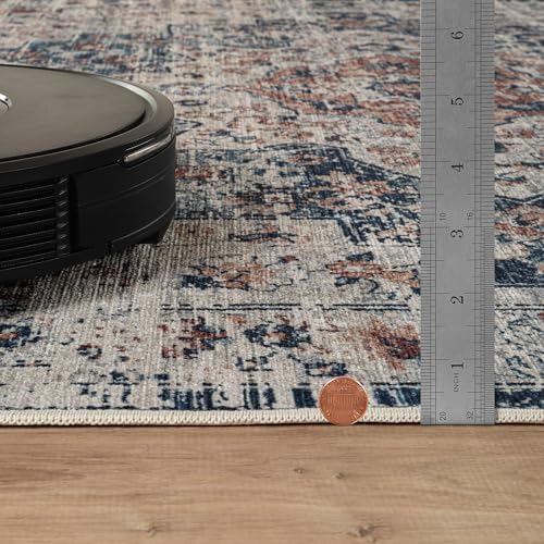 Bloom Rugs Caria Washable Non-Slip 7 ft Runner - Terracotta/Teal Traditional Runner for Entryway, Hallway, Bathroom, and Kitchen - Exact Size: 2'6" x 7' - color: Terracotta / Teal, size: 2'6" x 7' (Runner)