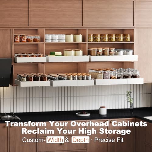 Fokyfok 2Pc Pull out Cabinet Organizer,11"-18"W,10"-13"D,Expandable | No Drill,Adjustable,Roll out Drawers,Adhesive Sliding Drawers,Slide out Shelves for Cabinets Without Lip,Kitchen,Pantry,White - size: (11"W-18"W)X(10"D-13"D)