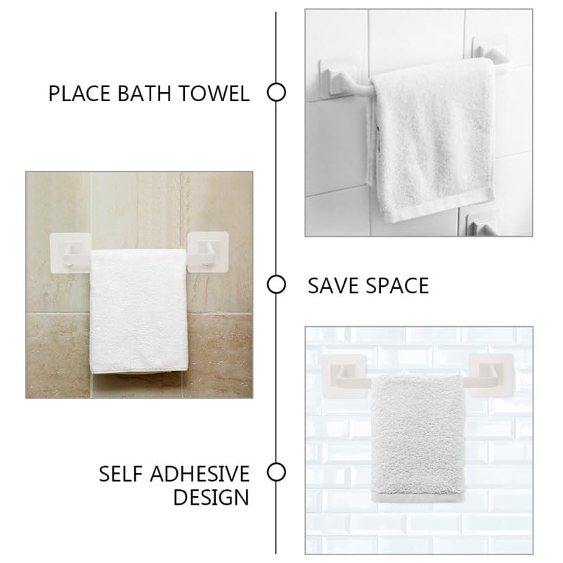 Homsfou 2-Pack Self Adhesive Bathroom Towel Bars No Drill Wall Mounted Single Towel Racks Space Saving Holder for T-owels and Robes in White 15.74In