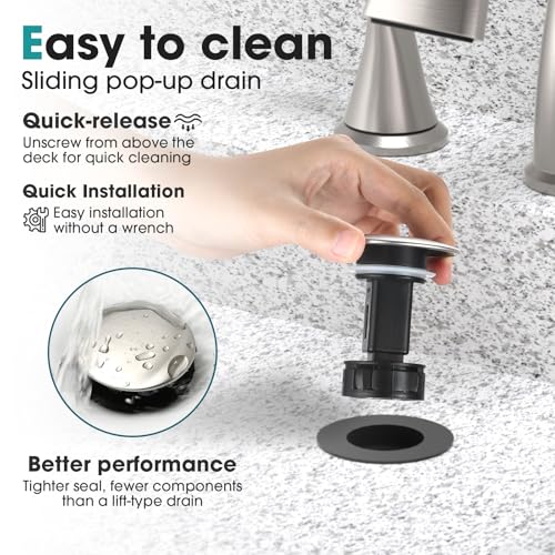 Bathroom Faucets 3 Hole Bathroom Sink Faucet with Pop Up Drain and Water Supply Hoses 8 Inch Waterfall Bathroom Faucet Two Handles for Vanity,Lavatory,Restroom,Commercial,Brushed Nickel - color: Brushed Nickel
