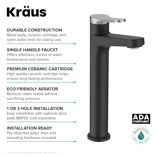 KRAUS Indy Bathroom Faucet for Vessel Sink in Spot-Free Brushed Nickel/Matte Black with Single Handle, Pop Up Drain and Supply Lines, KVF-1410SFBNMB - color: Spot Free Brushed Nickel/Matte Black, style: Vessel