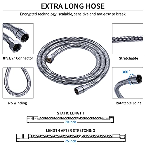 G-Promise Handheld Shower Head High Pressure 6 Spray Settings with Extended Downward Holder, Detachable Hand Held Showerhead 4.9 Inch Face with Extra Long Flexible Hose and Metal Adjustable Bracket