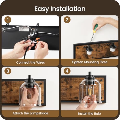 5-Light Bathroom Fixture, 39.8" Large Farmhouse Vanity Light, E26 Base (Bulbs Not Included), Thickened Glass Shade, for Bathroom, Bedroom, Vanity, Hallway, Rustic Brown and Black F21BD05 - size: 5-Light