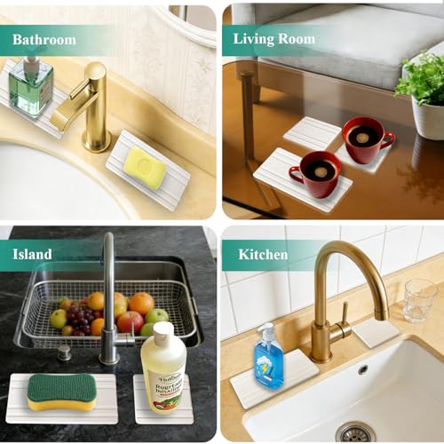 3PCS Water Absorbing Stone Tray, Quick Drying Diatomite Stone Sink Tray, Water Absorbent Diatomite Coasters for Kitchen Sink, Bathroom Counter Hand Soap Dish Toothbrush Holders - color: White