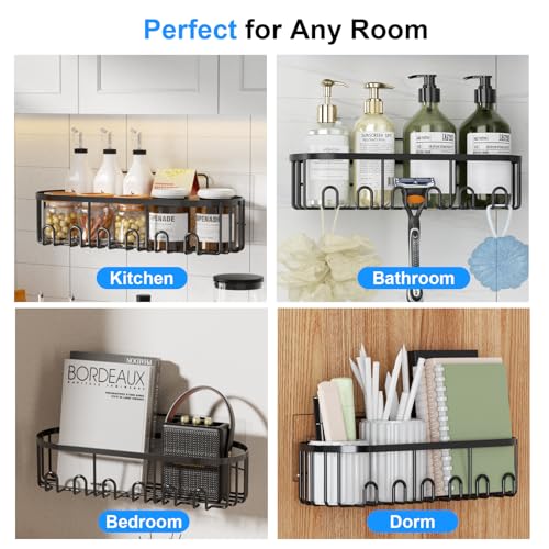 GearFusion Shower Caddy Adhesive Bathroom shelves,5 Pack Rustproof Stainless Steel Bathroom Storage, Space-Saving Shower Organizer with Soap Toothbrush Holder & 18 Hooks,No Drill Rack for Home Decor