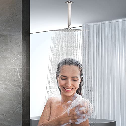 NearMoon Rain Shower Head With Shower Arm, Ceiling Mount Square Shower, Stainless Steel Ceiling Rainfall Showerhead- Waterfall Full Body Coverage (12 Inch, Brushed Nickel) - color: Brushed Nickel, size: 12 Inch