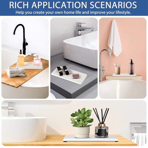 3PCS Water Absorbing Stone Tray, Fast Drying Stone Sink Tray, Stones Soap Trays, Water Absorbent Diatomite Trays, Diatomite Coasters for Kitchen Sink Bathroom Counter, Hand Soap Dish & Holders - color: 1pcs 21×10cm + 2pcs 10×10cm White Wave