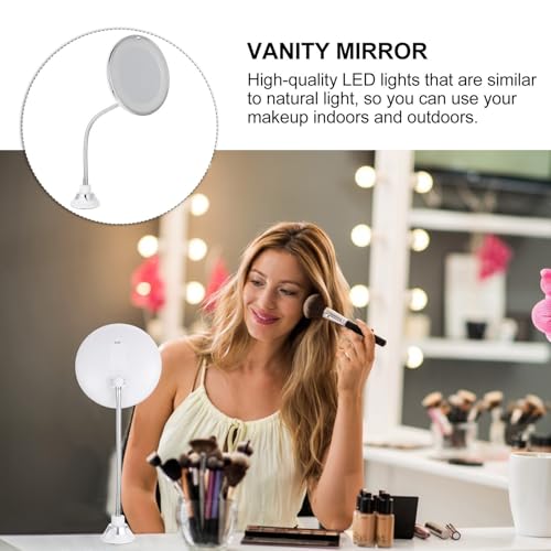 Toyvian Cosmetics Mirror Vanity Mirror 10x Magnifying with LED Light and Suction Cup, White Plastic for Bathroom and Outdoors Use